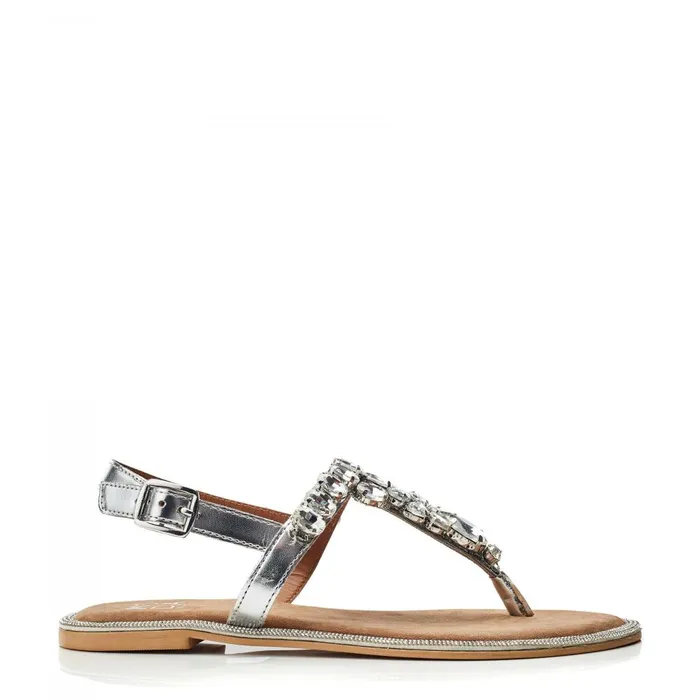 Women Moda In Pelle Flat Sandals Otalia Silver Porvair