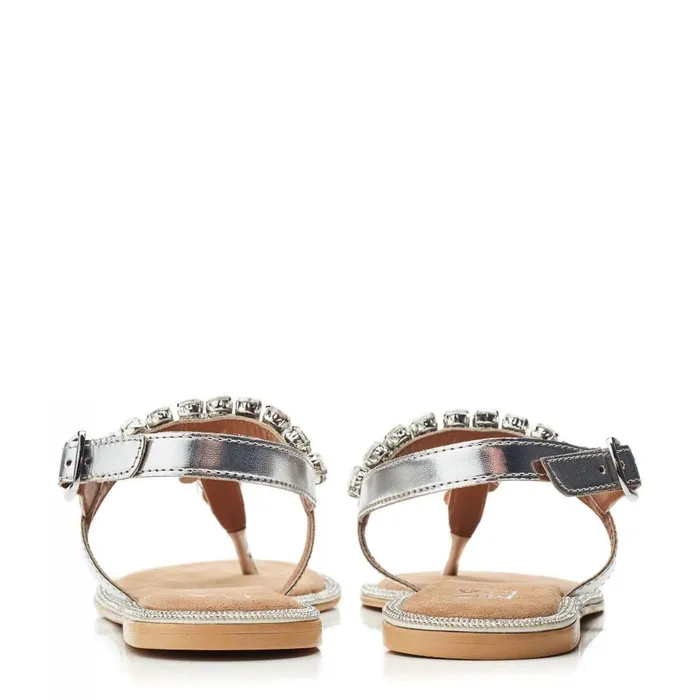 Women Moda In Pelle Flat Sandals Otalia Silver Porvair