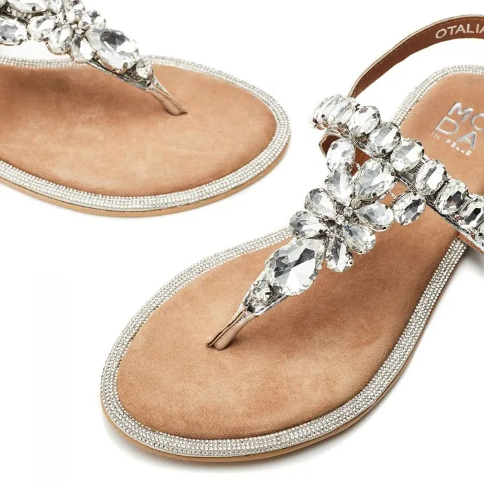 Women Moda In Pelle Flat Sandals Otalia Silver Porvair