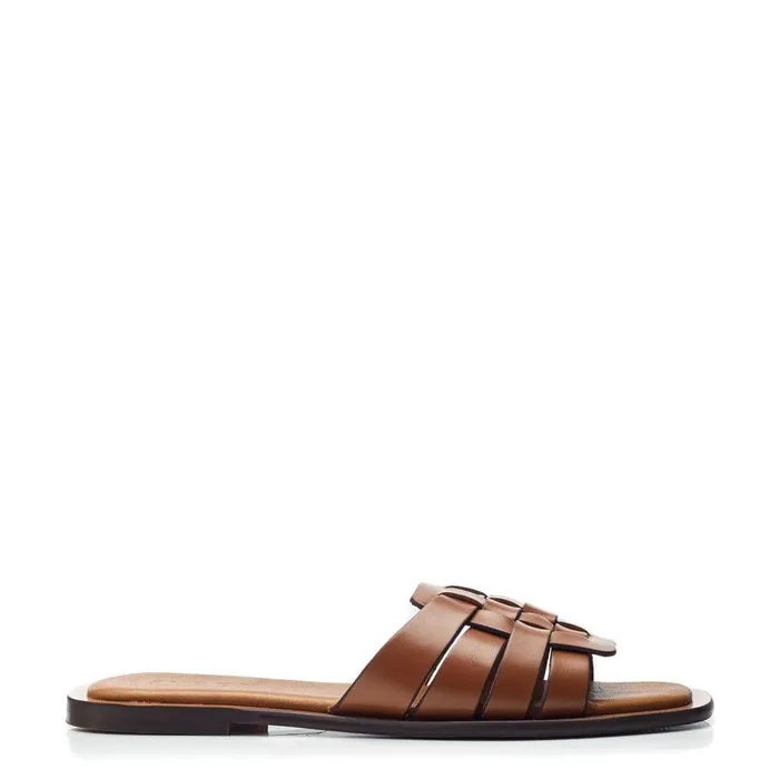 Women Moda In Pelle Flat Sandals Shoon Sh Athol Tan Leather