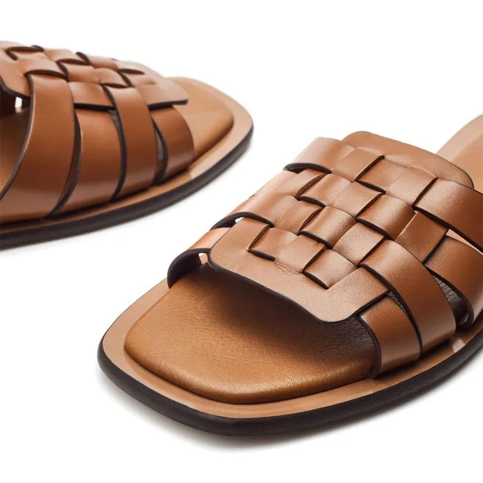 Women Moda In Pelle Flat Sandals Shoon Sh Athol Tan Leather