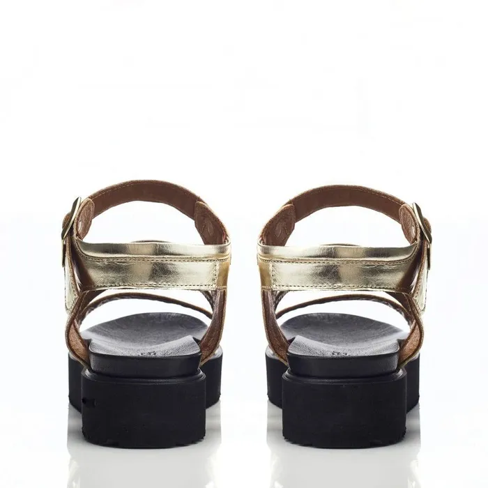 Women Moda In Pelle Flatform Sandals Bsoleful BRocker Gold Leather