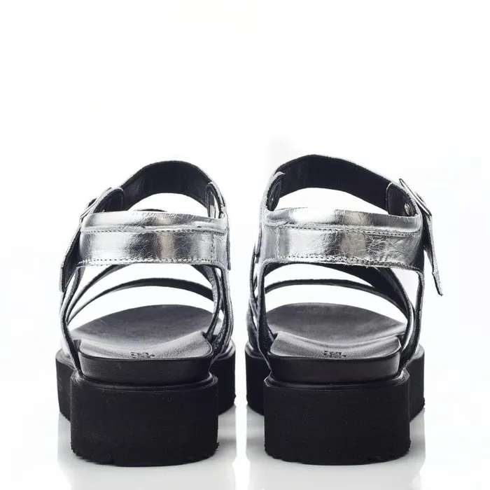 Women Moda In Pelle Flatform Sandals Bsoleful BRocker Silver Leather