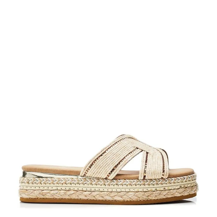 Women Moda In Pelle Flatform Sandals Naiah Off White Textile