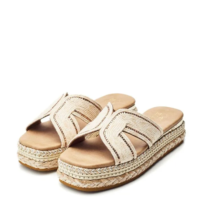 Women Moda In Pelle Flatform Sandals Naiah Off White Textile