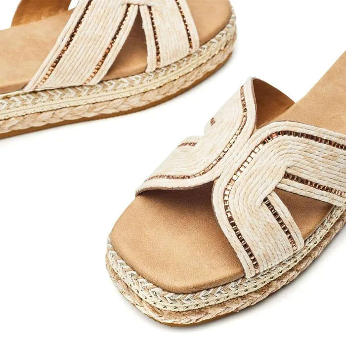 Women Moda In Pelle Flatform Sandals Naiah Off White Textile
