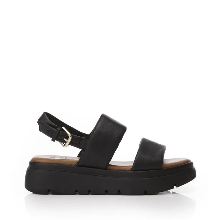 Women Moda In Pelle Flatform Sandals Netty Black Leather