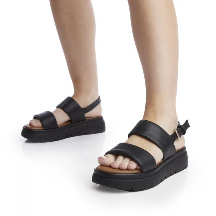 Women Moda In Pelle Flatform Sandals Netty Black Leather