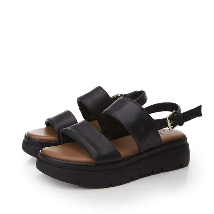 Women Moda In Pelle Flatform Sandals Netty Black Leather