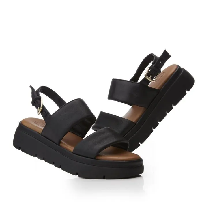Women Moda In Pelle Flatform Sandals Netty Black Leather