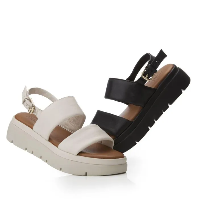 Women Moda In Pelle Flatform Sandals Netty Black Leather