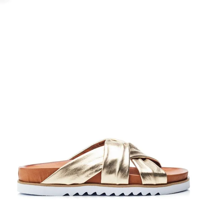 Women Moda In Pelle Flatform Sandals Norrina Gold Leather