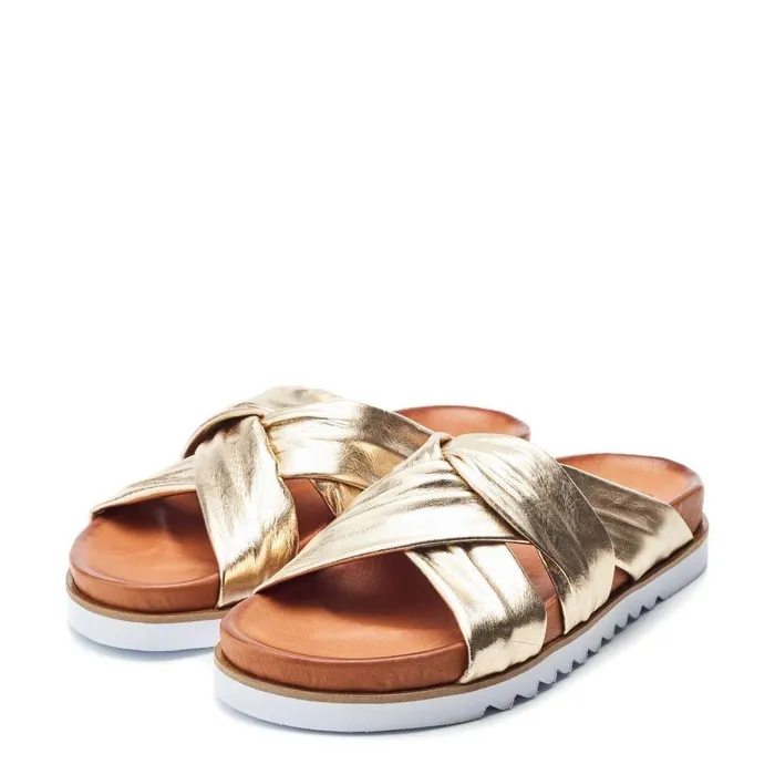 Women Moda In Pelle Flatform Sandals Norrina Gold Leather