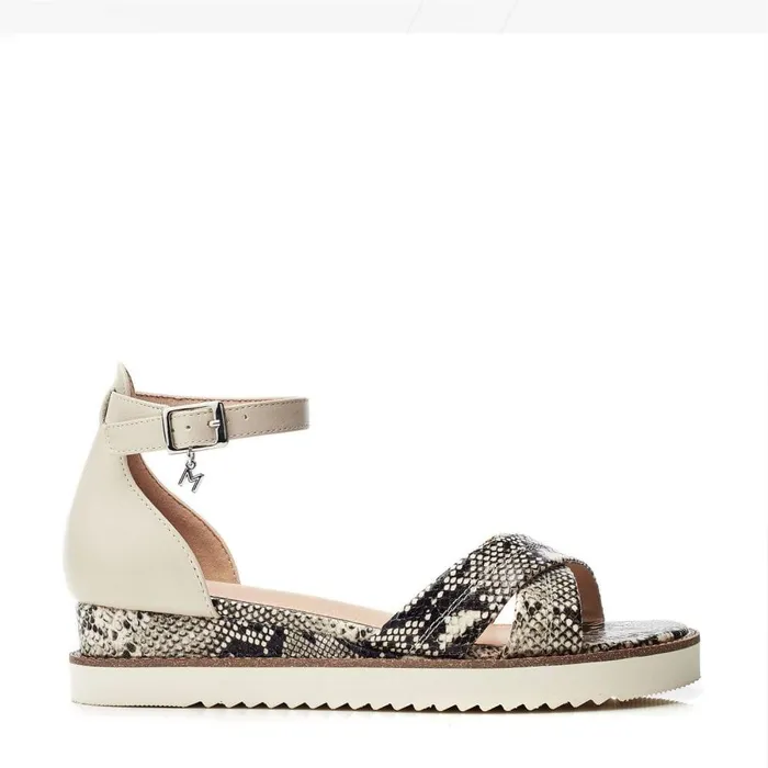 Women Moda In Pelle Flatform Sandals Orya Off White Snake Print