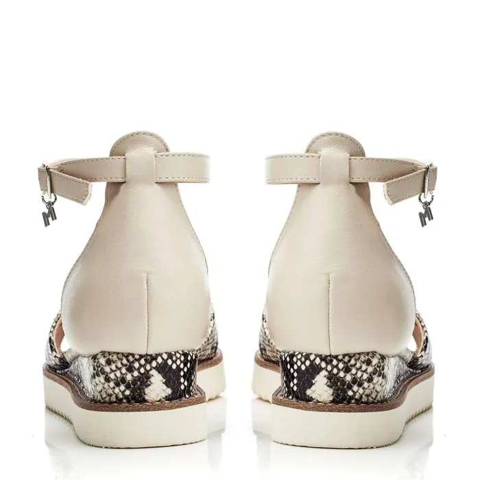 Women Moda In Pelle Flatform Sandals Orya Off White Snake Print