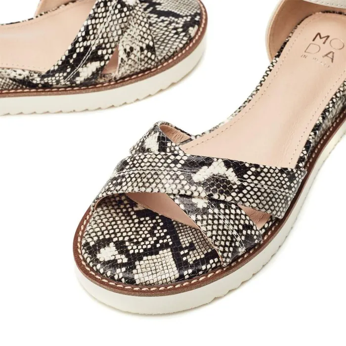 Women Moda In Pelle Flatform Sandals Orya Off White Snake Print