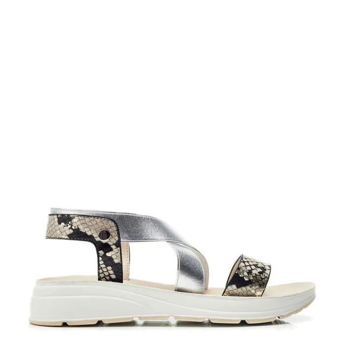 Women Moda In Pelle Flatform Sandals Rosanne Natural Snake Snake Print