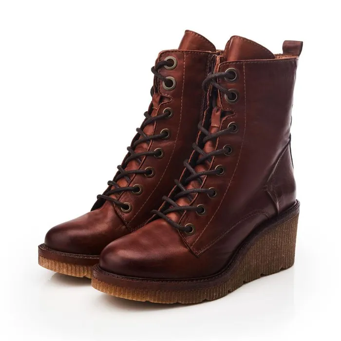 Women Moda In Pelle Heeled And Wedge Boots Braniyah Tan Leather
