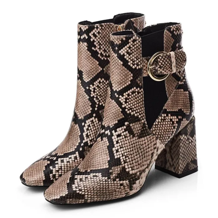 Women Moda In Pelle Heeled And Wedge Boots Kailee Natural Snake Print
