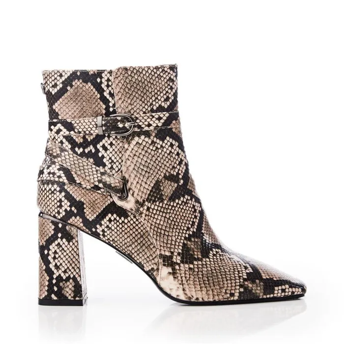 Women Moda In Pelle Heeled And Wedge Boots Kamina Natural Snake Print