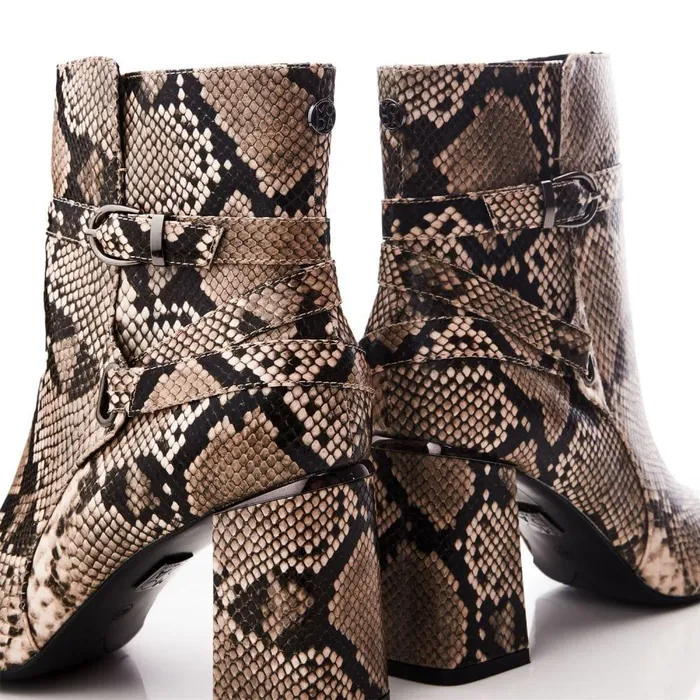 Women Moda In Pelle Heeled And Wedge Boots Kamina Natural Snake Print