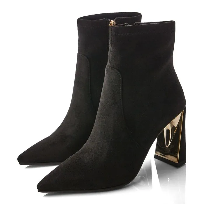 Women Moda In Pelle Heeled And Wedge Boots Lemmie Black Alcantara