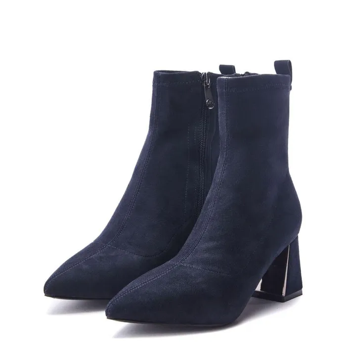 Women Moda In Pelle Heeled And Wedge Boots Pasco Navy Alcantara