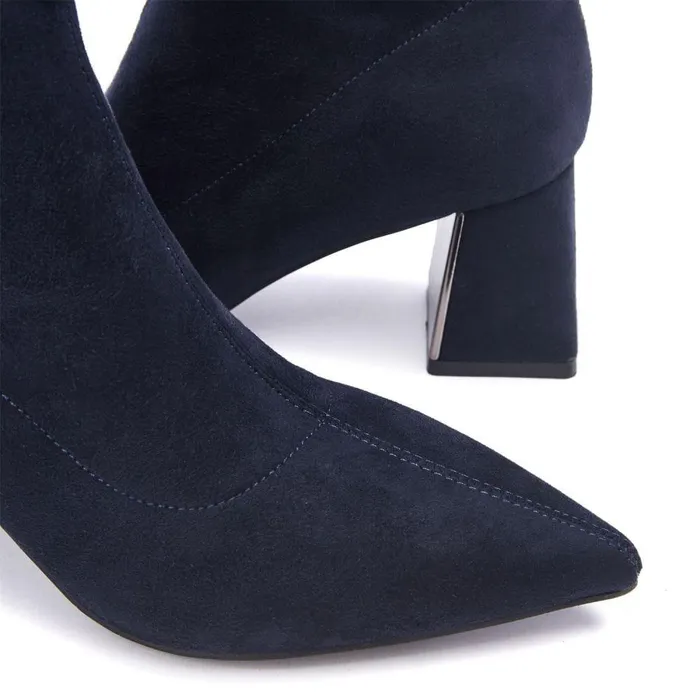 Women Moda In Pelle Heeled And Wedge Boots Pasco Navy Alcantara
