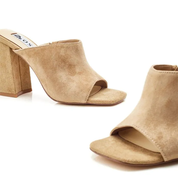 Women Moda In Pelle Heeled Sandals Bsoleful BLoki Beige Suede
