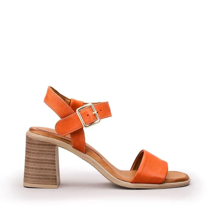 Women Moda In Pelle Heeled Sandals Maila Orange Leather