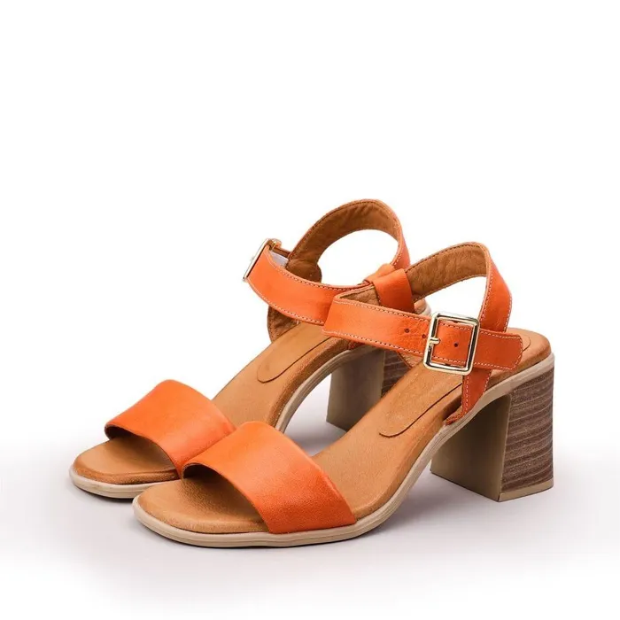 Women Moda In Pelle Heeled Sandals Maila Orange Leather