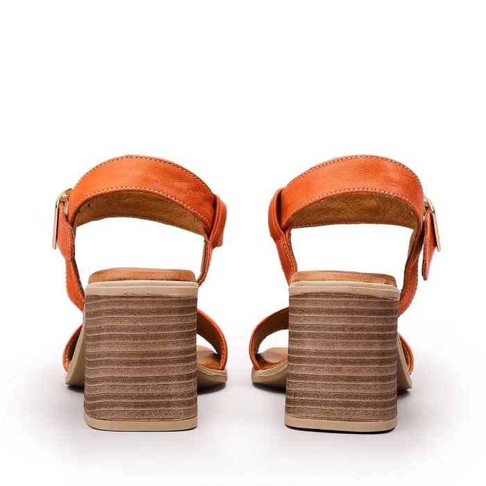 Women Moda In Pelle Heeled Sandals Maila Orange Leather