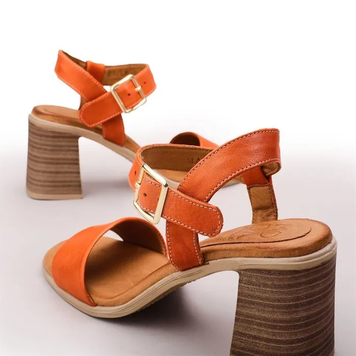 Women Moda In Pelle Heeled Sandals Maila Orange Leather