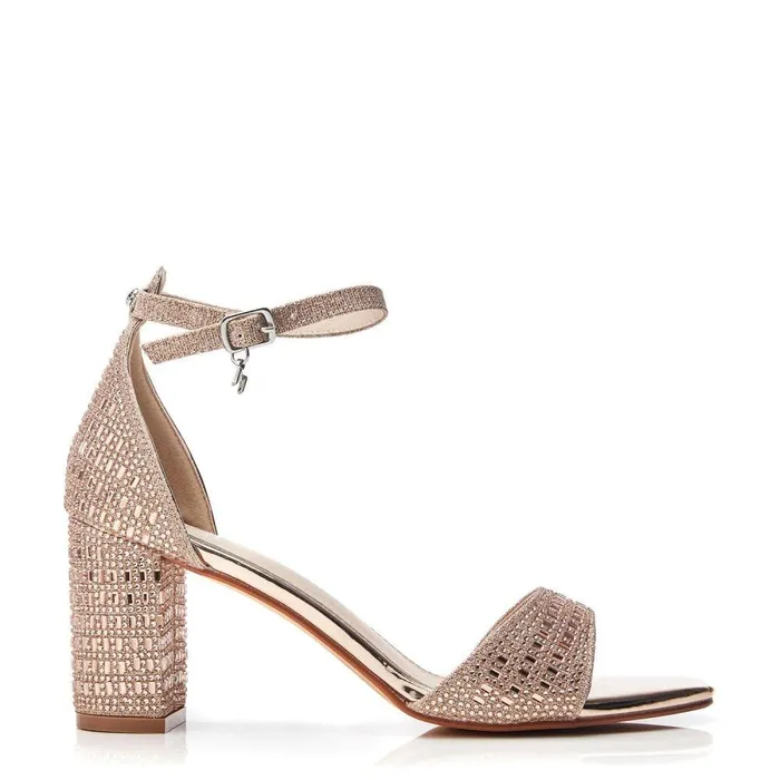Women Moda In Pelle Heeled Sandals Rubiana Rose Gold Textile