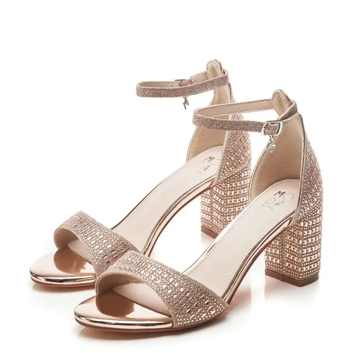 Women Moda In Pelle Heeled Sandals Rubiana Rose Gold Textile