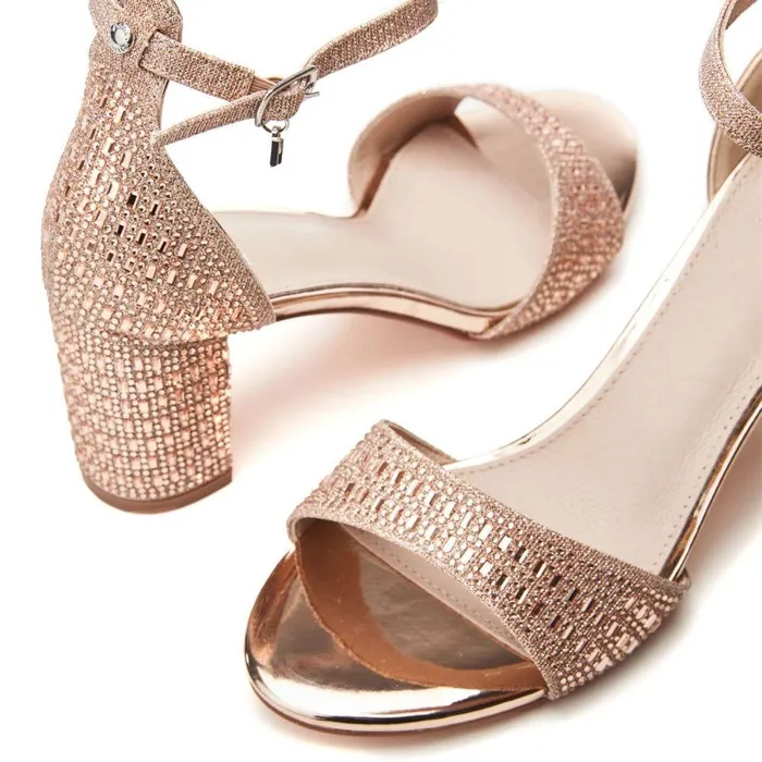 Women Moda In Pelle Heeled Sandals Rubiana Rose Gold Textile