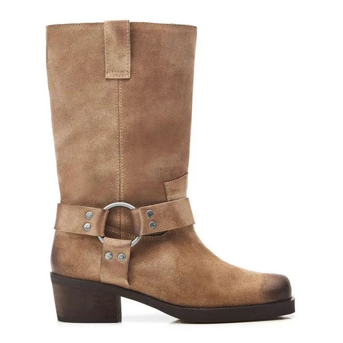 Women Moda In Pelle Knee High Boots Demeter Taupe Suede