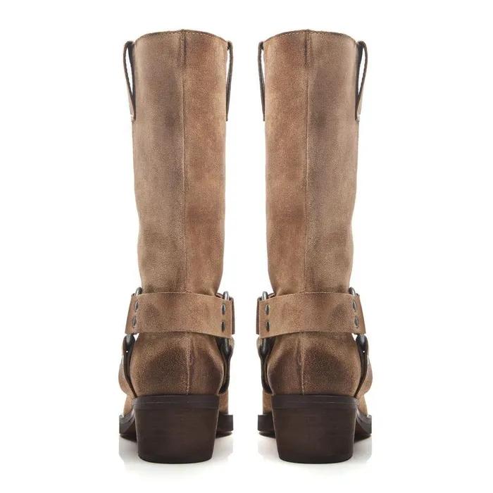 Women Moda In Pelle Knee High Boots Demeter Taupe Suede