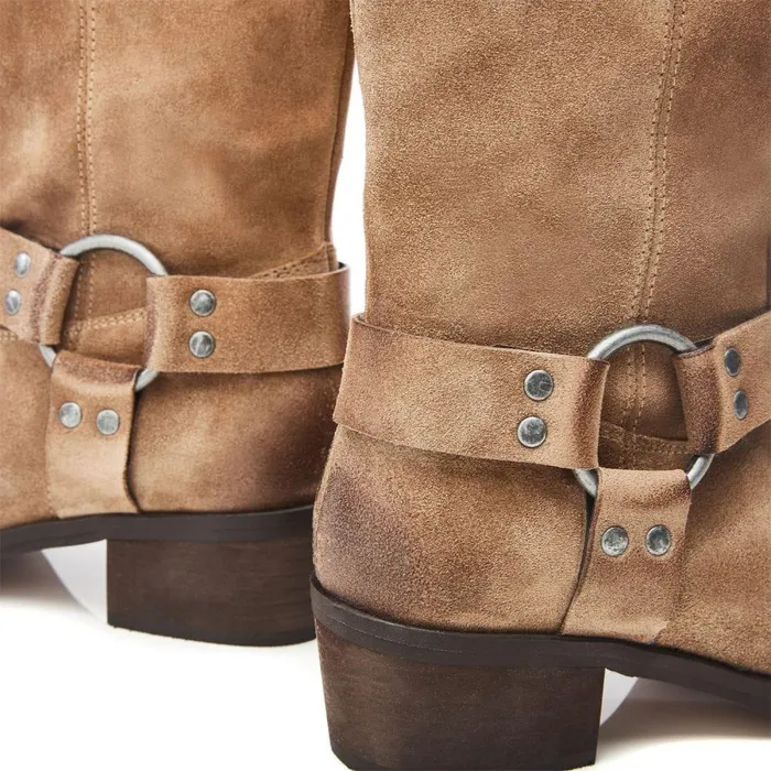 Women Moda In Pelle Knee High Boots Demeter Taupe Suede