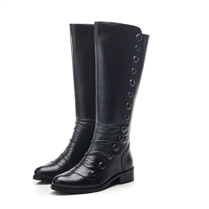 Women Moda In Pelle Knee High Boots Irenne Black Leather