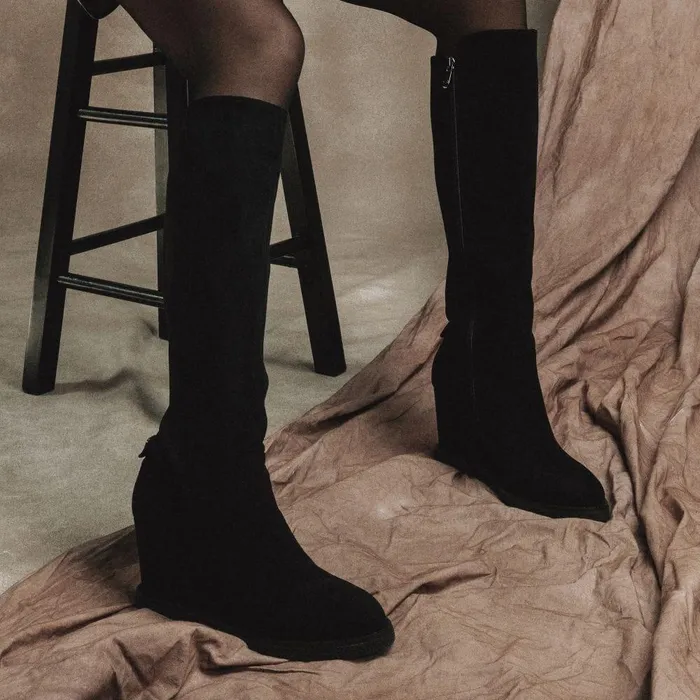 Women Moda In Pelle Knee High Boots Sherri Black Alcantara