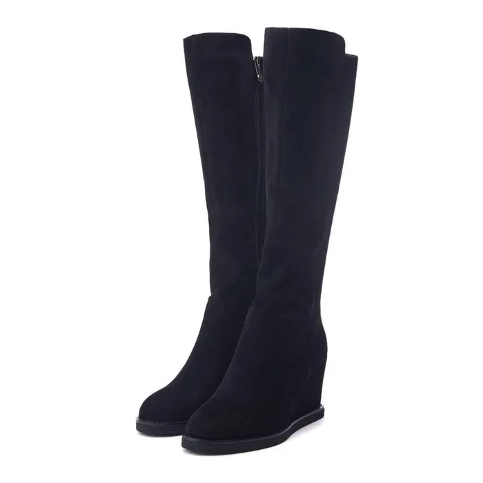 Women Moda In Pelle Knee High Boots Sherri Black Alcantara