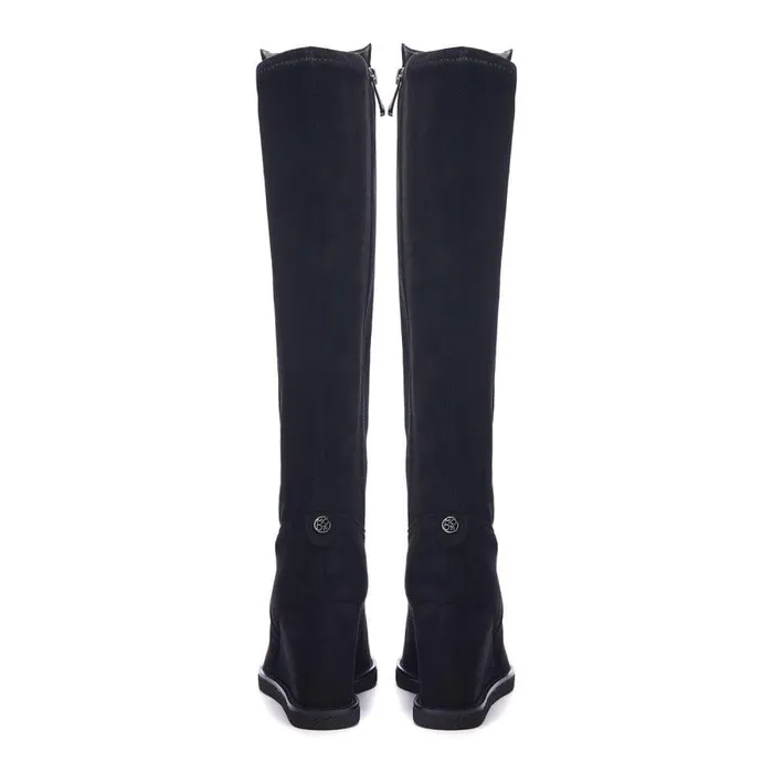Women Moda In Pelle Knee High Boots Sherri Black Alcantara
