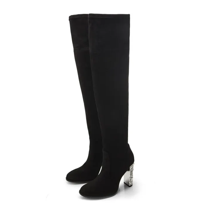 Women Moda In Pelle Knee High Boots Zamaria Black Alcantara