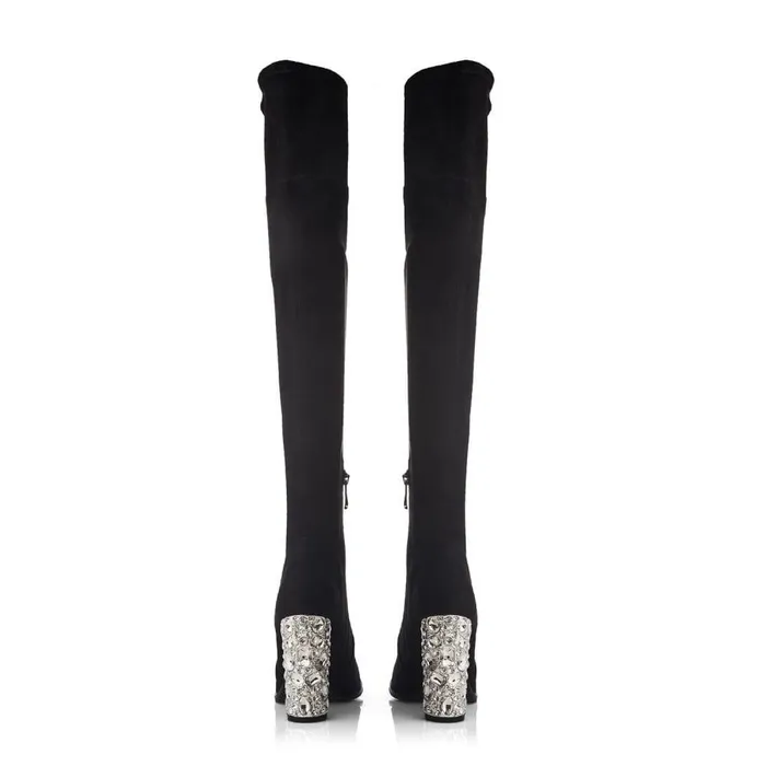 Women Moda In Pelle Knee High Boots Zamaria Black Alcantara
