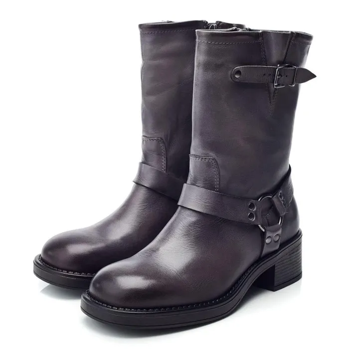 Women Moda In Pelle MidCalf Boots Brecken Grey Leather