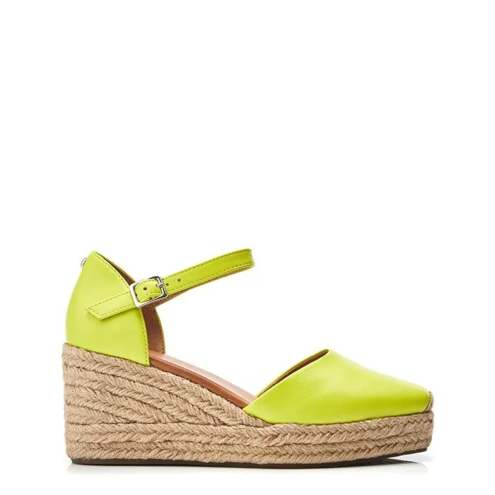 Women Moda In Pelle Mid Heel Shoes Gialla Lime Green Leather