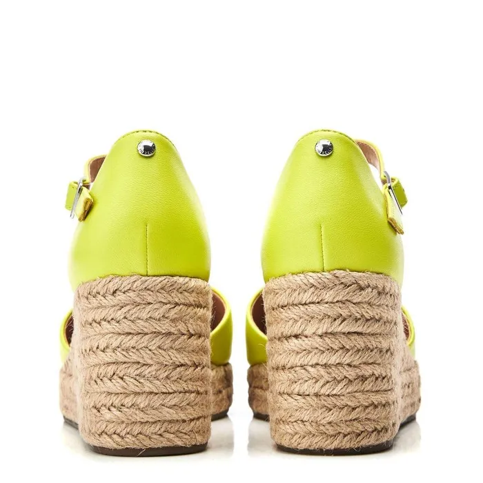 Women Moda In Pelle Mid Heel Shoes Gialla Lime Green Leather
