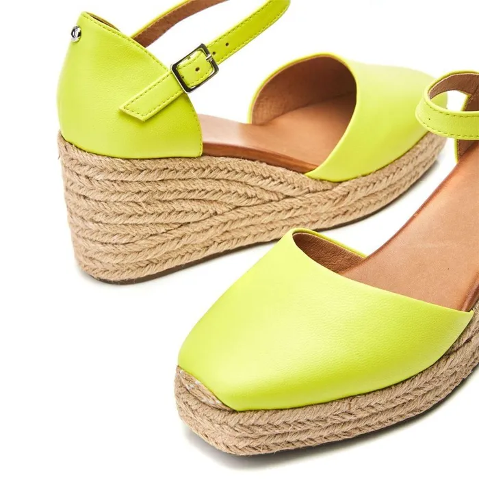 Women Moda In Pelle Mid Heel Shoes Gialla Lime Green Leather
