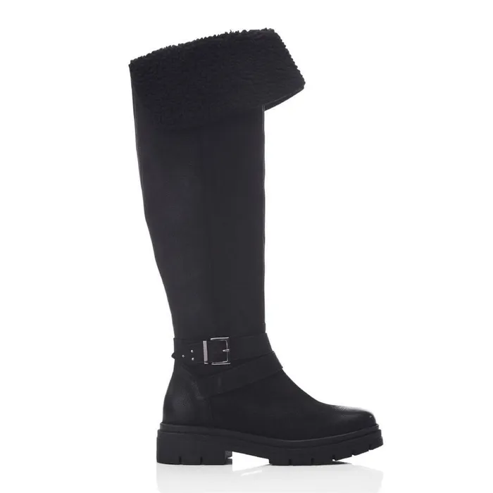 Women Moda In Pelle Over The Knee Boots Indiie Black Nubuck